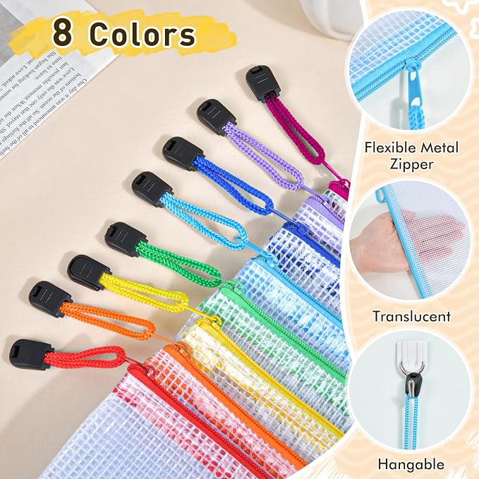 30pcs Mesh Zipper Pouch Bags, 8 Sizes Plastic Zippered Storage Bags for Organizing, Clear Pouches with Zipper, Waterproof Mesh Pouch for Office Supplies, Home Organize, Travel Storage