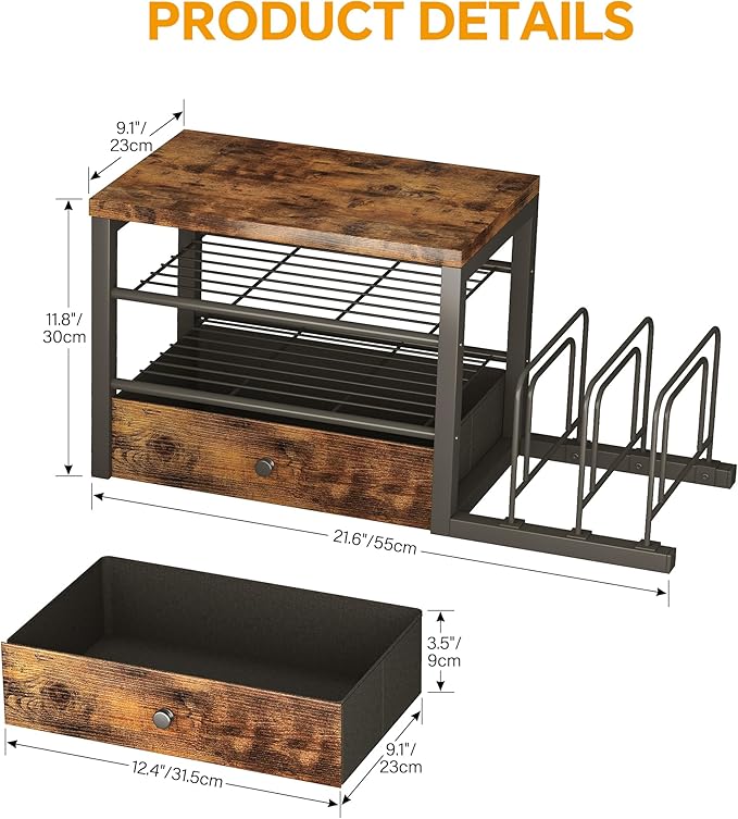 Homeiju Wood Desk Organizer with Drawers, Desk File Organizer with 3 Vertical File Holders, File Shelf,Storage for Mail, Supplies,Classroom Organization