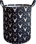 KUNRO Round Laundry Gift Basket Storage Hamper, Clothes Storage Organizer Bins, Shelf Basket with Handles for Room Decor (Deer)