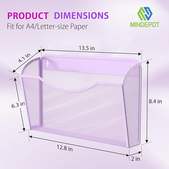 MINDEPOT Wall File Organizer - Heavy Duty Iron Office File Holder for Wall Mount - Hanging Document Organizer for Business, Classroom, Home Office