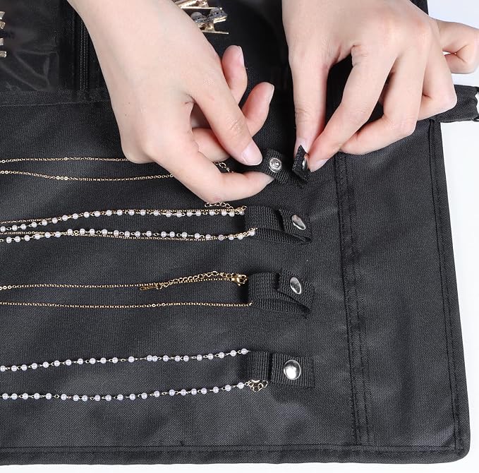 Zilink Hanging Jewelry Organizer for Closet with Zippers Double-Sided Jewelry Holder Organizer Dustproof Jewelry Organizer for Earrings, Necklaces, Rings, Bracelets, Black