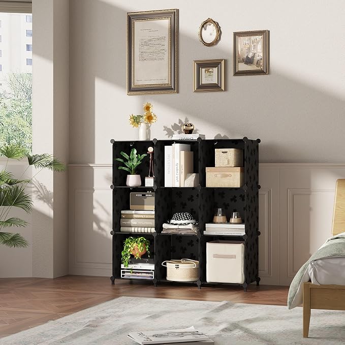 UNKU Cube Storage Organizer, 10 Cube Closet Organizer Storage Shelves, DIY Stackable Bookcase, Clothes Organizer Shelf for Closet, Bedroom, Living Room, Cabinet, Home, Office, Black