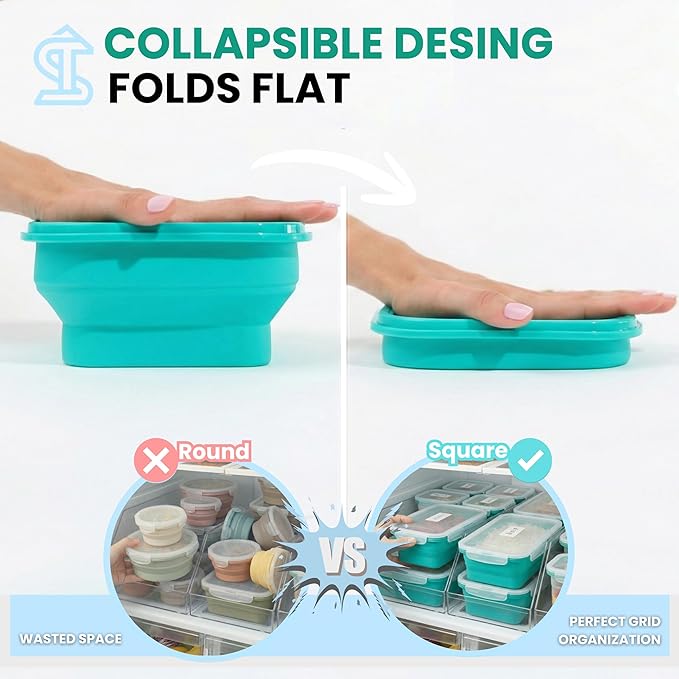 8PCS Collapsible Food Storage Containers With Lids - Camping Silicone Bowl, RV Kitchen Essentials Container, Non Plastic Meal Prep, Non Toxic Freezer Bowls, Travel Zip Top Reusable