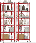 DEANIC 6-Shelf Folding Bookcase with Wheels, Heavy Duty Storage Shelves, Freestanding Metal Wire Shelving Unit for Living Room, Office, Kitchen, Basement, Pantry (Red 2 Pack)