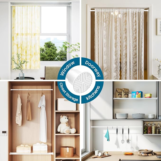 AIZESI Spring Tension Curtain Rod 23-46 Inch Adjustable Curtain Rods No Drilling White Tension Rods for Window, Doorway, Kitchen, Closet