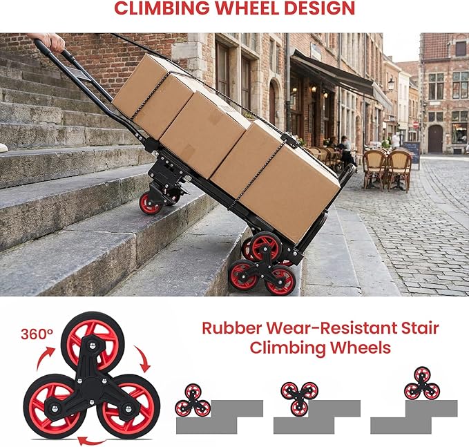 Upgraded 3 in 1 Convertible Folding Hand Truck with Brakes, Hand Truck Dolly Heavy Duty 660lbs Capacity, Stair Climbing Cart with Adjustable Shovel Board and Fixed Handle for Moving