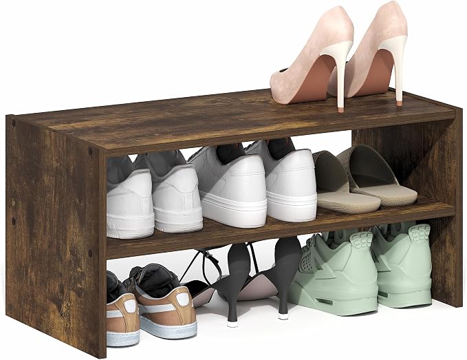 Furinno FANO 2-Tier Shoe Rack, Stackable Shoe Organizer, Amber Pine | 11.7 x 24.2 x 11.7, 24" Width Shoes Storage, for Closet Entryway, Office, Garage