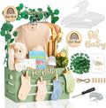 Wooden Baby Shower Crate Closet - Personalized Baby Gift Baskets with Hangers, Large Sage Green Newborn Shower Crate Box for New Mom Boys Girls