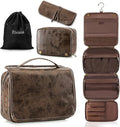 Elviros Hanging Toiletry Bag Removable Travel Bag PU leather Makeup Cosmetic Organizer Kit, Coffee | Removable Travel Organizer Bag for Cosmetics, Toiletries, Makeup Tools, and Daily Essentials with Easy Carry Design