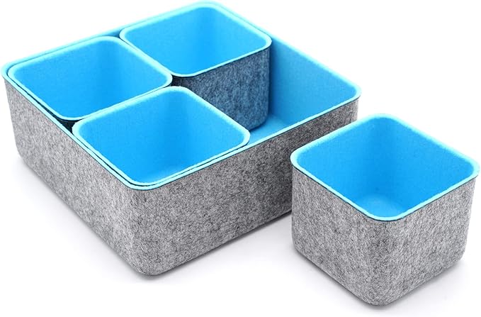 Welaxy Desk Drawer Organizers Storage bins Set Home Office Pen holder pencil phone stand Remote controller Closet Cabinet boxes decluttering 5-piece gifts idea (Baby Blue)