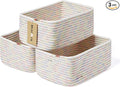 MiniArk Small Storage Baskets for Organizing | Closet Organizer Bins | Shelf Toy Basket | Woven Rope Baskets | Cube Decorative Box | Shallow Basket | 11.5x7.5x4.7” | 3 Packs Rainbow