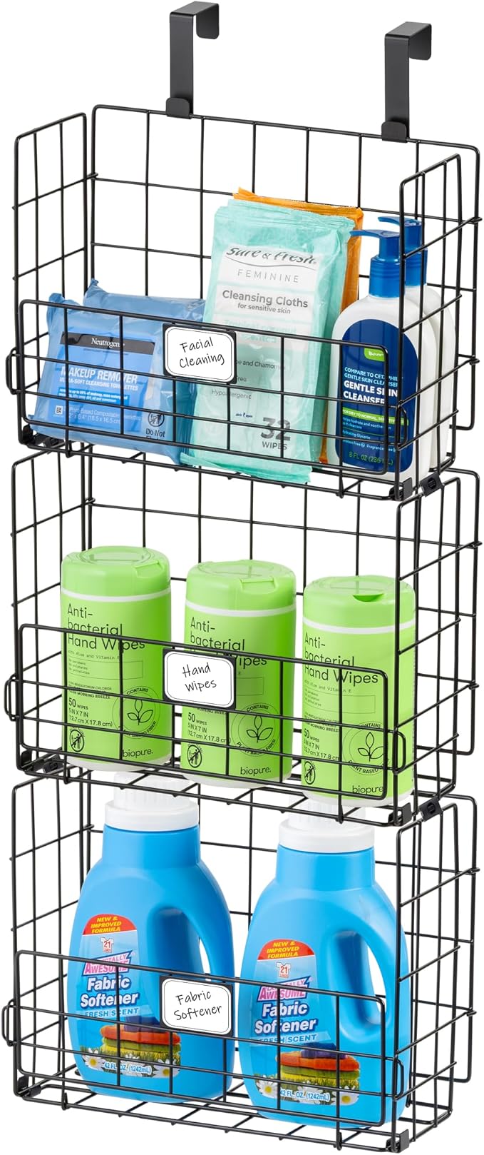 IRIS USA Over The Door Organizer, 3 Pack, Hanging or Wall Mount Wire Basket | Spice Rack Bathroom Cabinet Closet Laundry Pantry Door Organizer, Wall Baskets, Durable Easy Assembly
