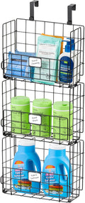 IRIS USA Over The Door Organizer, 3 Pack, Hanging or Wall Mount Wire Basket | Spice Rack Bathroom Cabinet Closet Laundry Pantry Door Organizer, Wall Baskets, Durable Easy Assembly