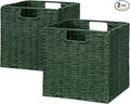 Vagusicc Wicker Storage Basket, Set of 2 Hand-Woven Paper Rope Wicker Baskets, Foldable Cube Storage Bins, Square Storage Baskets for Organizing Shelves & Decor, Green (11″×11″×11″)