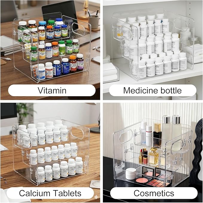 2 PCS 3-Tier Vitamin Storage Organizer | For Vitamin Bottles And Medicine Bottle, For Countertop, Bathroom Cabinet Storage, Items Clearly Visible