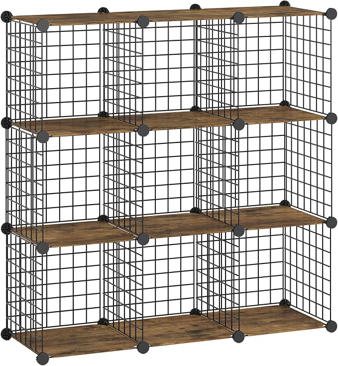 HOOBRO Wire Cube Storage Organizer, 6-Cube Metal Storage Shelves, Modular Closet Organizer, DIY Closet Cabinet for Home, Living Room, Office, Rustic Brown and Black BF09CW01