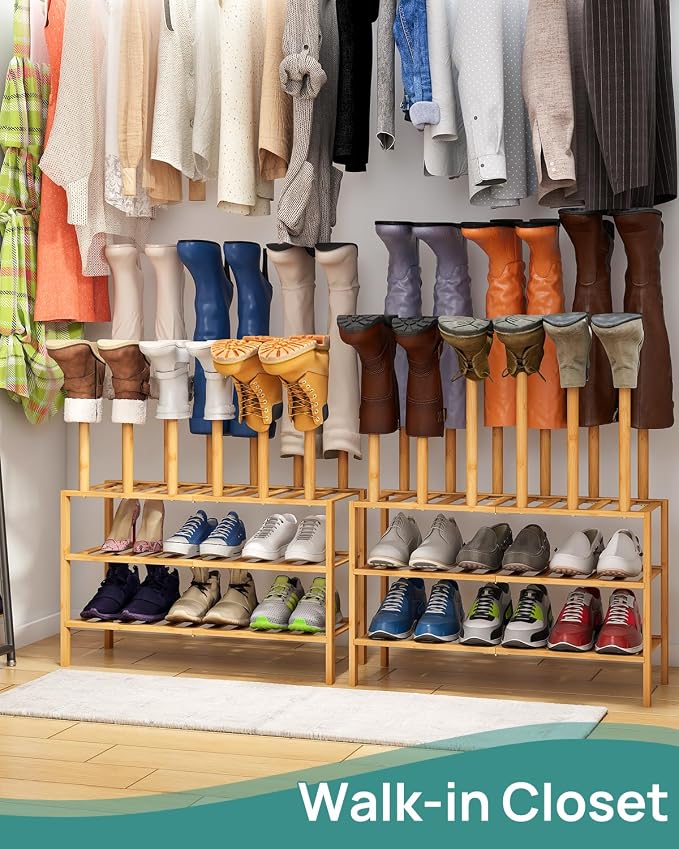 viewcare Boot Rack with Shoe Rack, Boot Rack Organizer Tall Boots for Closet, Bamboo Wood Shoe Shelf Storage Organizer for Entryway Small Space