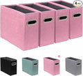 4 Pack Letter Size File Storage Box Collapsible，Fabric Hanging File Folders Organizer, Portable Office Document Holder with Metal Handle, Smooth PVC Rails, Pink