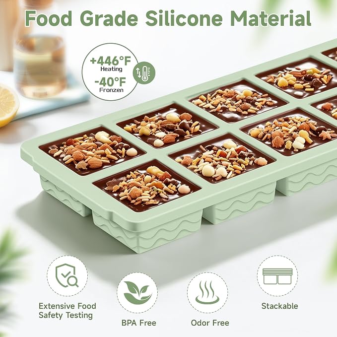 Ice Cube Tray with Lid (4-Pack), 2 Tbsp Large Silicone Freezer Molds, Perfect for Coffee Whiskey Cocktail Ice Making, Stackable Freezer Containers for Storing Sauce, Garlic, Herbs, Ginger