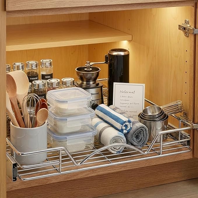 HOLDN’ STORAGE Pull Out Cabinet Organizer, 22”W x 21”D Cabinet Drawer | Heavy-Duty Caddy, Lifetime Limited Warranty, Steel Metal Cabinet Drawers, Chrome, Requires At Least 23-1/4” Cabinet Opening