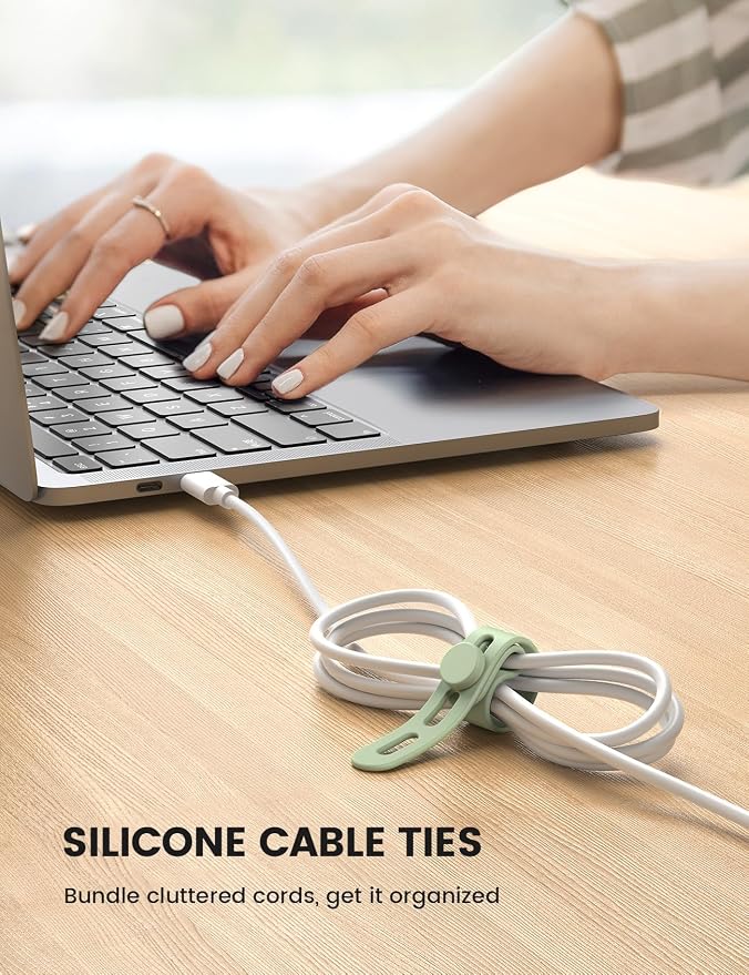 Lamicall 20Pack Silicone Cable Ties Cord Organizer - Elastic Durable Reusable Cord Straps, Cable Wraps Management, Home Office Dorm Organizer Ties for Phone Charger Electrical Wire, Travel Essentials