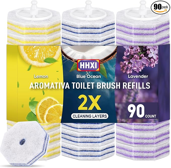 Aromative Toilet Brush Refills, Double-Layer Cleaning Pads Added, Compatible with Most Toilet Brushes，Lemon, Blue Ocean, Lavender（Patented）