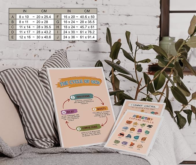 LOLUIS Mental Health Poster, Boho Therapy Tools Educational Supplies Art Print Classroom School Office Decor (Obsessive Compulsive Disorder, Custom Frame Type)