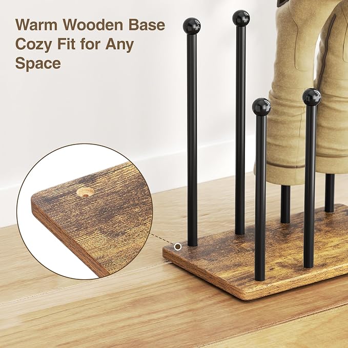 pickpiff Boot Rack 8-Pair Shoe Organizer Tall 16.4'' Free Standing Shoes Holder Metal With Wood Base