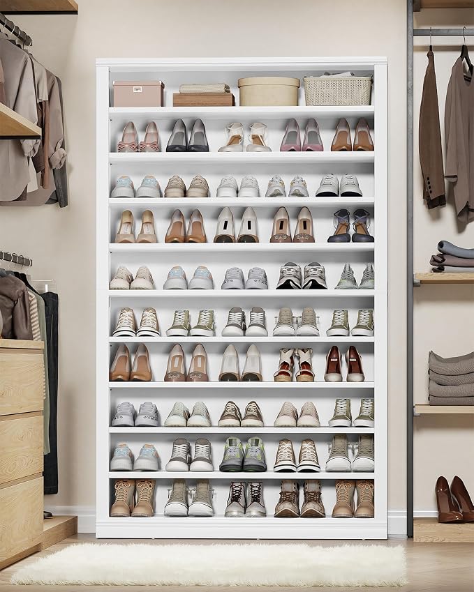 Hzuaneri Shoe Storage Cabinet,10 Tiers Farmhouse Tall Shoe Cubby Organizer | Freestanding Shoe Cabinets, Wooden Shoes Rack with Cubby, 46-50 Pairs, for Entryway, Living Room, White SR59803X