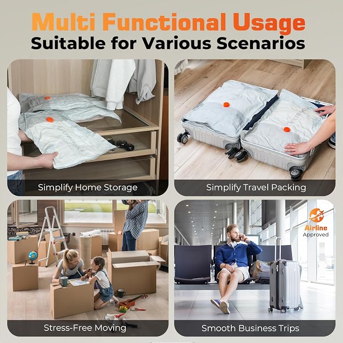 ETENWOLF 10 Pack Reusable Vacuum Storage Bags for Travel with Rechargeable Air Pump,Vacuum Compression Packing Seal for Clothes, Blankets, Seasonal Storage,Carry-On Space Saver Bags in 3 Sizes