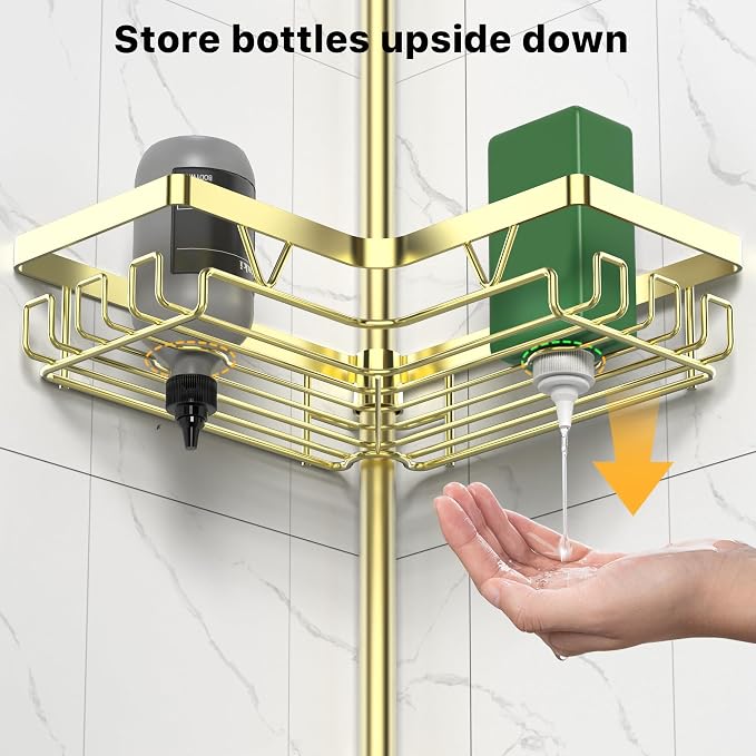 DAOYA Shower Caddy Tension Pole - Gold Corner Shower Caddy Stainless Steel Bathroom Shower Organizer for Tub Tension Rod Corner Shower Shelves(25-114inch)