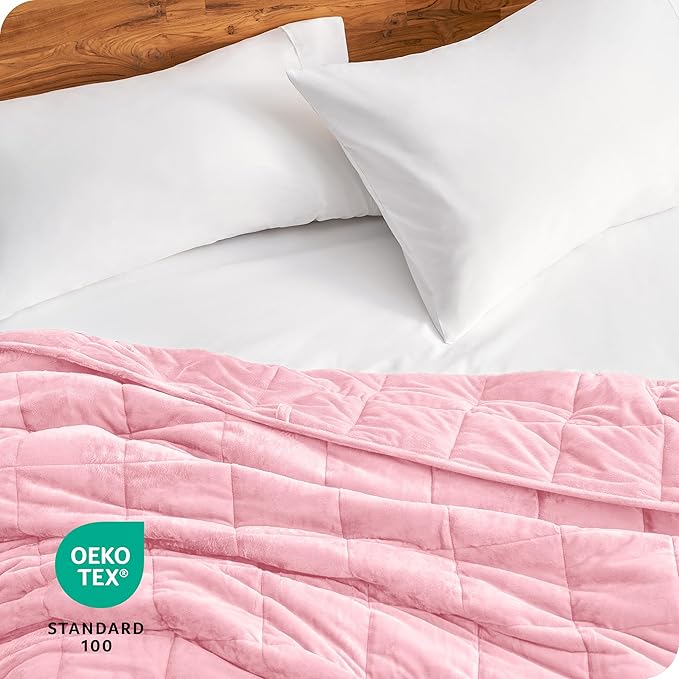 Bare Home Weighted Blanket Twin or Full Size 12lb (48"x72") for Adults - Minky Fleece - Premium Heavy Blanket Nontoxic Glass Beads (Light Pink, 48"x72")