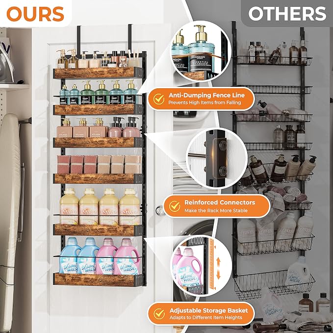 6-Tier Black Over the Door Pantry Organizer w/ Adj.Basket for Kitchen Home