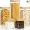 KEYWING Multi Size Glass Pantry Storage Containers with Lids, Set of 5 | Square Glass Food Storage Containers, Glass Jar for Spaghetti, Pasta, Flour, Sugar, Cereal, Coffee Beans, Spices