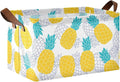 Aqua Blue and Yellow Pineapple Storage Basket Foldable Cube Storage Bins with Handles&Label Waterproof Collapsible Organizer Box Bin Large Rectangle Decorative Baskets for Shelves Home Room Laundry