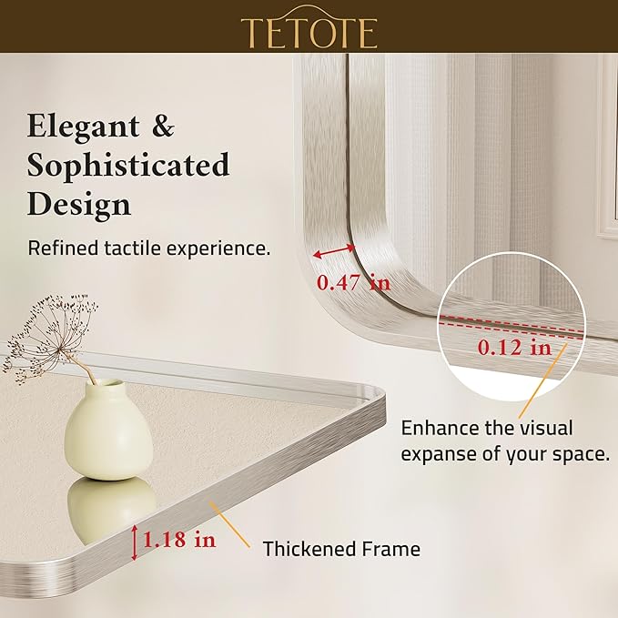 TETOTE 72 x 36 Inch Brushed Nickel Bathroom Mirror for Vanity Metal Framed Mirror Modern Farmhouse for Living Room Entryway(Horizontal/Vertical)