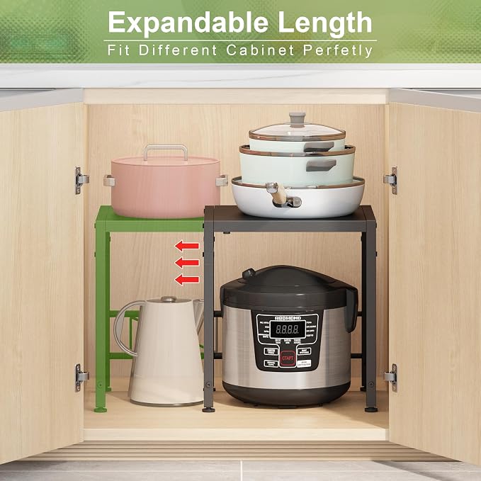 Expandable-Metal-Storage-Shelves-For-Pantry Kitchen Garage, 120lbs Heavy Duty Shelving Units For Small Appliance For Countertop Cabinets, Adjustable Shelf Organizer Riser Rack For Closet Warehouse