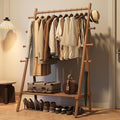Yoobure Solid Wood Clothes Rack - Heavy Duty Clothing Racks for Hanging Clothes with 8 Hooks, Portable Garment Rack for Dress Shirt Shoe, Freestanding Wardrobe Coat Racks with Shelf for Closet Bedroom