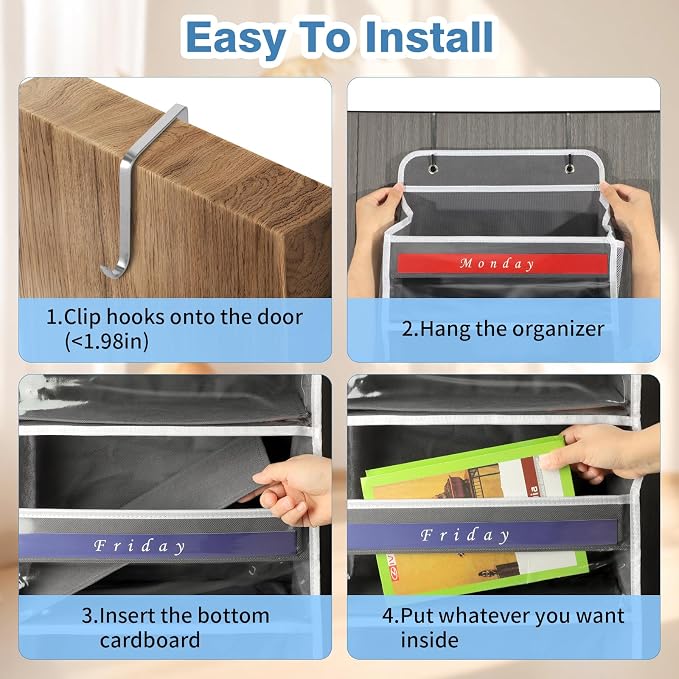 YooxArmor Over The Door Organizer, Hanging Storage with 6+6 Large Pockets, 22lbs Load Anti Tilt Behind Door Storage for Closet Bedroom Bathroom, Black