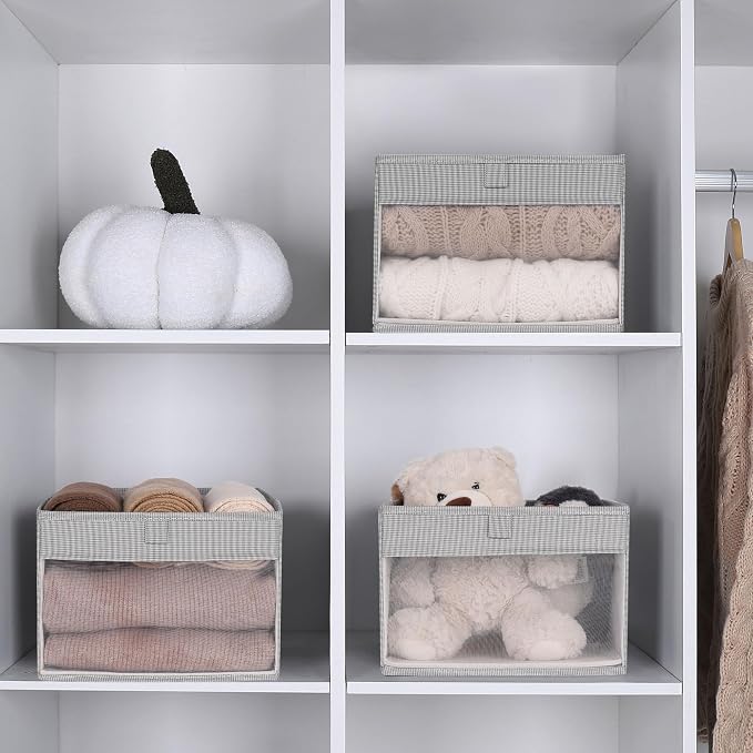 WUIKE Closet Organizers and Storage Bins, 3-Pack, 11 x 11 x 8 inch, Greige | Collapsible Storage Bins, Clothes Organizer for Clothes Storage, Underwear Organizer, Toys, Bedrooms, and Dorm Rooms