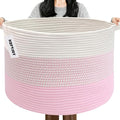65L Large Blanket Basket,Woven Rope Laundry Basket Hamper with Handles,Decorative Nursery Basket Storage Bin for Toys, Pillows, Clothes Organizer, Living Room, Bedroom, Bathroom, Pink