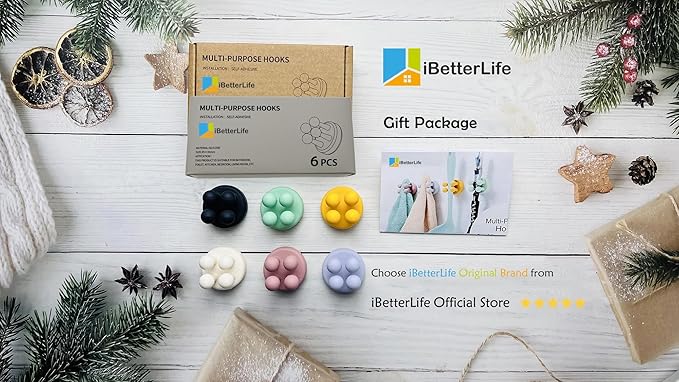 iBetterLife Good Grips Razor Holder - 6Pcs Self Adhesive Silicone Toothbrush Holders Wall Mounted to Mirror for Shower Hanging Towel, Functional Waterproof Hook for Bathroom Kitchen Living Room Office