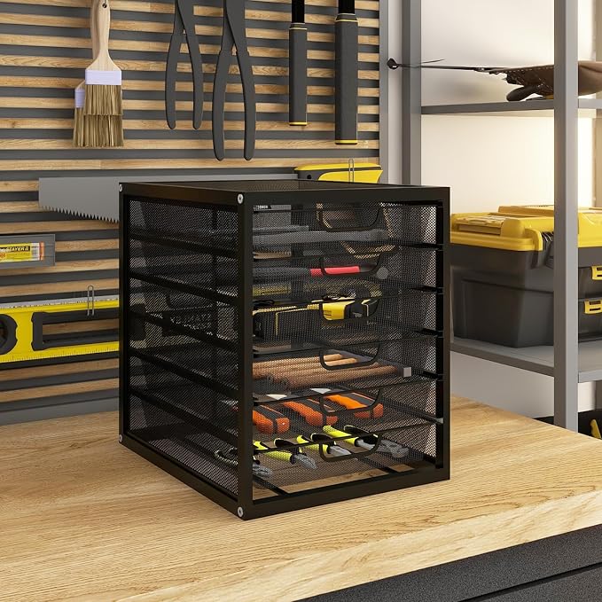 Natwind Mesh Desk Organizer with 6 Tier Sliding Drawers,Black | Paper Sorter, Multi-Functional Home Office Supplies Storage Tray for Letters, Documents,Mail, Files, Arts & Crafts Supplies
