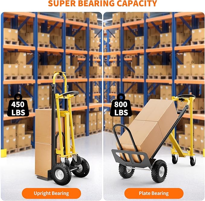 3-in-1 Convertible Hand Truck - 800 Lbs Heavy Duty Multi-Functional Aluminum Moving Dolly with Stair-Climbing Wheels - Folding Platform Cart & Utility Trolley for Home, Warehouse, Office