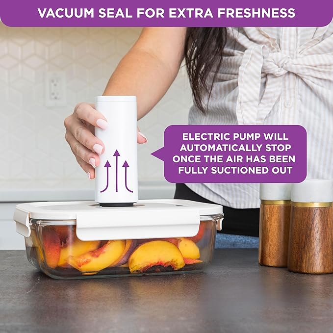 HOLDN’ STORAGE Vacuum Food Storage Containers, Set of 6 Glass Containers Mix & Electronic Pump - Keep Food Fresh Longer, BPA-Free Glass, Leak-Proof, Ideal for Meal Prep, Marinating