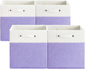 FinishingBo 13 x 13 Inch Fine Linen Storage Bins with Handles，Fabric Cube Boxs，Basket Organizers for Shelves for Home, Closet Drawers (White/Purple-4 Pack)