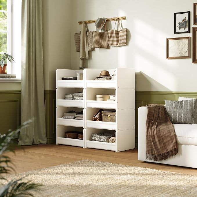 FOUCSSOMEI Closet Storage Organizer with Wood Frame & Fabric Shelves | Patent-designed modular organizer grows with your storage needs by stacking vertically