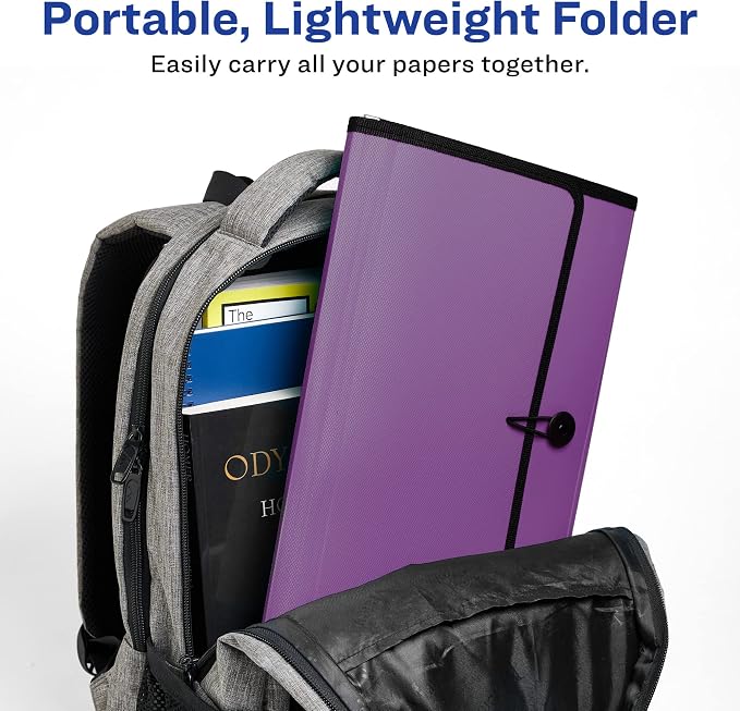 Avery Expanding File Folder Organizer, 7-Pocket Accordion File Organizer, Plum, Holds 425 Letter/A4-Size Sheets (73552) (Pack of 8)