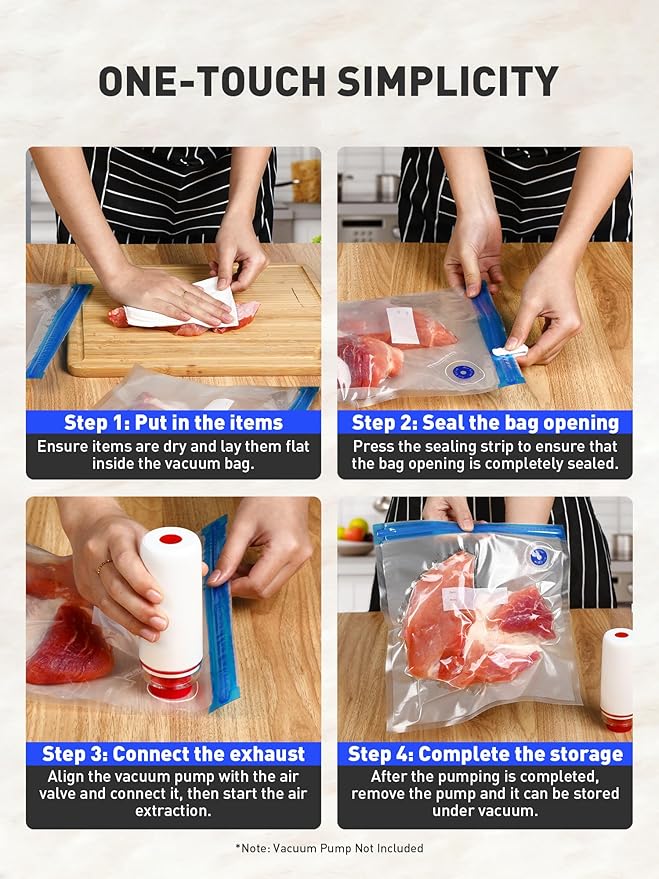 30 Pcs Reusable Vacuum Sealer Bags for Food, L-Size (10 x 13in) BPA-Free Vacuum Storage Bags with Sealing Clips & Leak-Proof Design for Sous Vide Cooking, Freezer, Microwave Heating