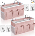 Kanrichu 2pcs Light-Style Wall Hanging Storage Bag, Linen Fabric Door Hanging Organizer Baskets with Pockets, Waterproof Bin for Bedroom, Kitchen, Office, RV Camper (Pink-2pcs)